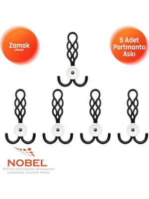 Nobel Örgü Portmanto Askısı, Metal Vestiyer Askısı, Matsiyah, Duvar ve Dolap Askılığı (5'li Set) Vidalı