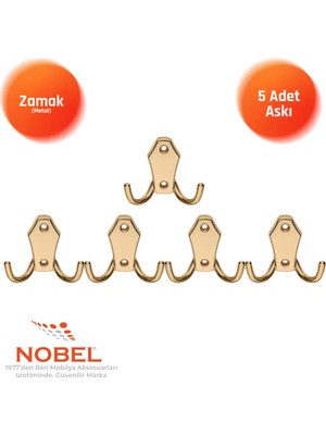 Nobel Ri̇ko Askı, Metal Vestiyer Askısı, Altin, Duvar ve Dolap Askılığı (5'li Set) Vidalı