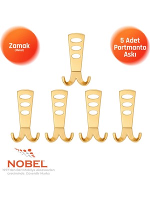 Nobel Seylan Portmanto Askısı, Metal Vestiyer Askısı, Altin, Duvar ve Dolap Askılığı (5'li Set) Vidalı