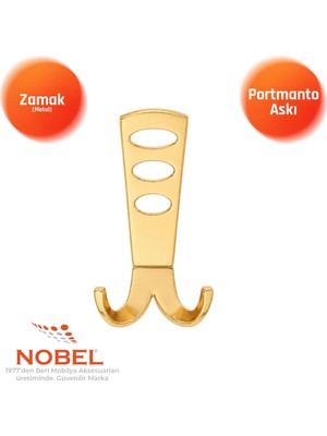 Nobel Seylan Portmanto Askısı, Metal Vestiyer Askısı, 110 Gr, Dolap ve Duvar Askılığı, Altin (Vidalı)