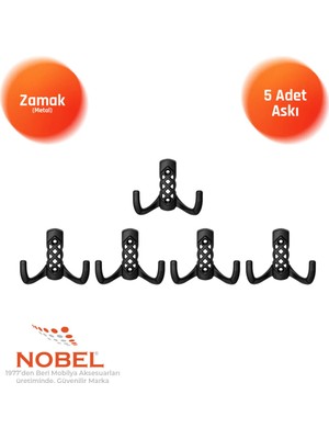 Nobel Karatay Askı, Metal Vestiyer Askısı, Matsiyah, Duvar ve Dolap Askılığı (5'li Set) Vidalı