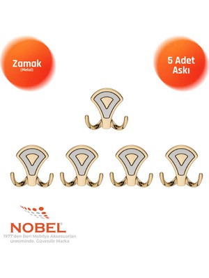 Nobel Di̇lay Askı, Metal Vestiyer Askısı, Altin Matkrom, Duvar ve Dolap Askılığı (5'li Set) Vidalı
