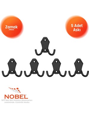 Nobel Ri̇ko Askı, Metal Vestiyer Askısı, Matsiyah, Duvar ve Dolap Askılığı (5'li Set) Vidalı
