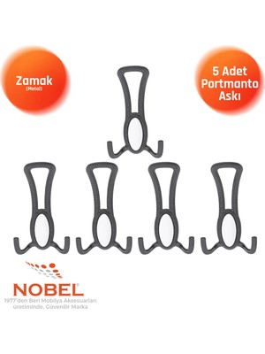Nobel Seçi̇l Portmanto Askısı, Metal Vestiyer Askısı, Matsiyah , Duvar ve Dolap Askılığı (5'li Set) Vidalı