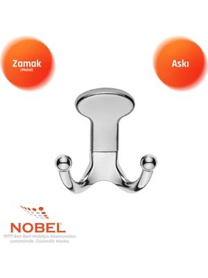 Nobel Melon Askı, Metal Vestiyer Askısı, 154 Gr, Dolap ve Duvar Askılığı, Krom (Vidalı)