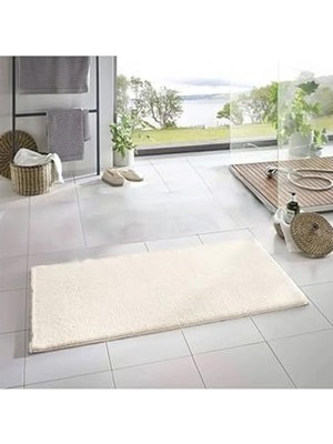 Die Grup Yıkanabilir Banyo Halısı, 50X80 cm Peluş Kaymaz Taban, Krem Renk, 1 Adet