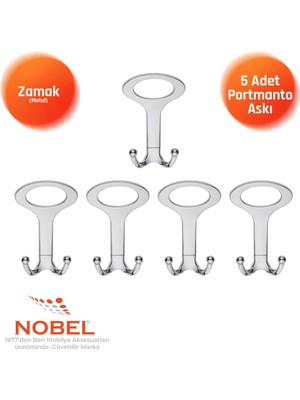 Nobel Melon Açik Portmanto Askısı, Metal Vestiyer Askısı, Krom, Duvar ve Dolap Askılığı (5'li Set) Vidalı