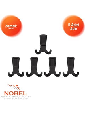 Nobel Eli̇za Askı, Metal Vestiyer Askısı, Matsiyah , Duvar ve Dolap Askılığı (5'li Set) Vidalı