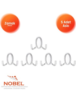 Nobel Seçi̇l Askı, Metal Vestiyer Askısı, Krom , Duvar ve Dolap Askılığı (5'li Set) Vidalı