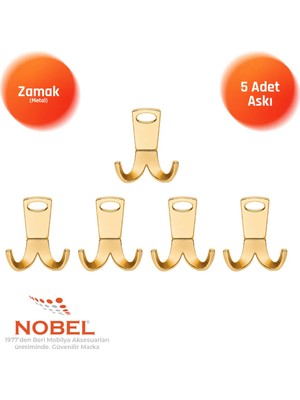 Nobel Seylan Askı, Metal Vestiyer Askısı, Altin, Duvar ve Dolap Askılığı (5'li Set) Vidalı