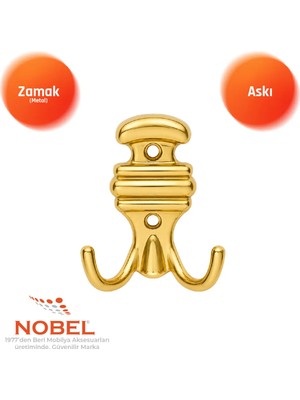 Nobel Kemerli̇ Askı, Metal Vestiyer Askısı, 64 Gr, Dolap ve Duvar Askılığı, Altin (Vidalı)