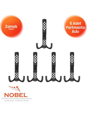 Nobel Karatay Portmanto Askısı, Metal Vestiyer Askısı, Matsiyah, Duvar ve Dolap Askılığı (5'li Set) Vidalı