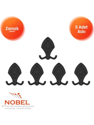 Nobel Baklava Askı, Metal Vestiyer Askısı, Matsiyah, Duvar ve Dolap Askılığı (5'li Set) Vidalı