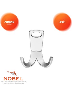 Nobel Seylan Askı, Metal Vestiyer Askısı, 111 Gr, Dolap ve Duvar Askılığı, Krom (Vidalı)