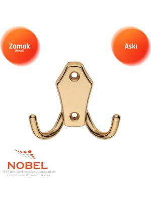 Nobel Ri̇ko Askı, Metal Vestiyer Askısı, 54 Gr, Dolap ve Duvar Askılığı, Altin (Vidalı)