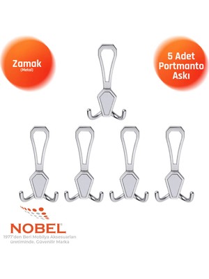 Nobel Vi̇lla Portmanto Askısı, Metal Vestiyer Askısı, Krom Matkrom, Duvar ve Dolap Askılığı (5'li Set) Vidalı