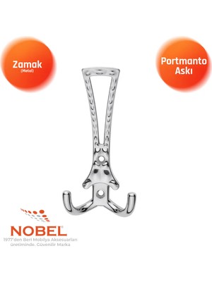 Nobel Enez Portmanto Askısı, Metal Vestiyer Askısı, 53 Gr, Dolap ve Duvar Askılığı, Krom (Vidalı)