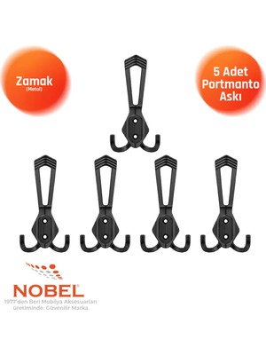 Nobel Has Portmanto Askısı, Metal Vestiyer Askısı, Matsiyah, Duvar ve Dolap Askılığı (5'li Set) Vidalı