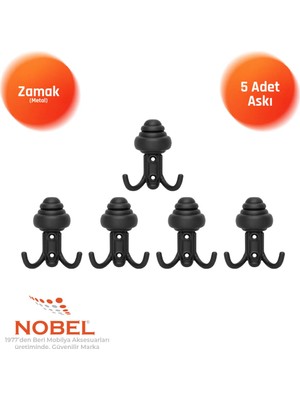 Nobel Sarikli Askı, Metal Vestiyer Askısı, Matsiyah, Duvar ve Dolap Askılığı (5'li Set) Vidalı