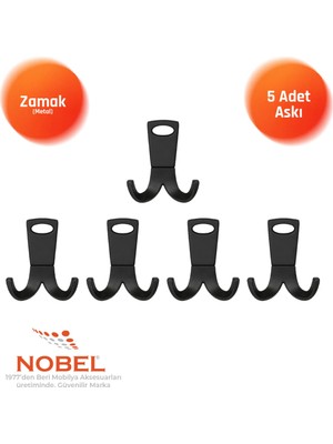 Nobel Seylan Askı, Metal Vestiyer Askısı, Matsiyah, Duvar ve Dolap Askılığı (5'li Set) Vidalı