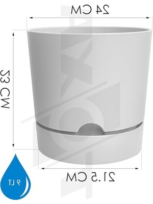 Die Grup Drenajlı Plastik Çiçek Saksısı, 4 Adet 9 Litre Hacimli Beyaz