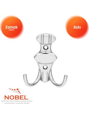 Nobel Çi̇zgi̇li̇ Askı, Metal Vestiyer Askısı, 37 Gr, Dolap ve Duvar Askılığı, Krom (Vidalı)