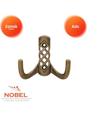 Nobel Karatay Askı, Metal Vestiyer Askısı, 50 Gr, Dolap ve Duvar Askılığı, Anti̇k Sari (Vidalı)