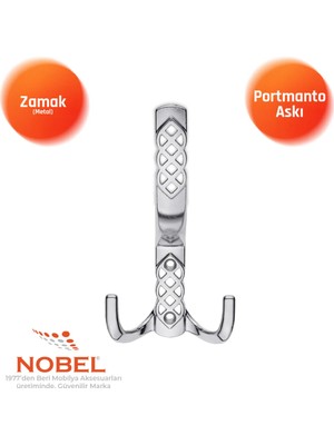 Nobel Karatay Portmanto Askısı, Metal Vestiyer Askısı, 20 Gr, Dolap ve Duvar Askılığı, Krom (Vidalı)