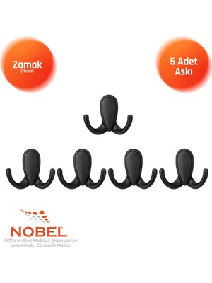 Nobel Ari̇s Askı, Metal Vestiyer Askısı, Matsiyah, Duvar ve Dolap Askılığı (5'li Set) Vidalı