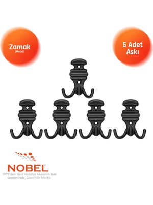 Nobel Kemerli̇ Askı, Metal Vestiyer Askısı, Matsiyah, Duvar ve Dolap Askılığı (5'li Set) Vidalı