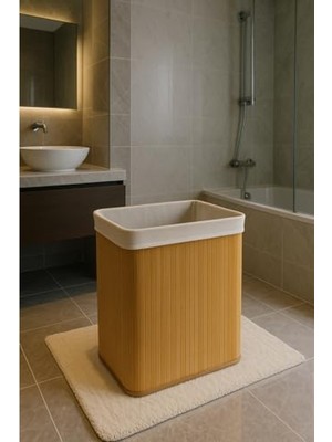 Die Grup Büyük Boy 100 Lt Bambu Çamaşır Sepeti, 60X52X32 cm Ölçülerinde