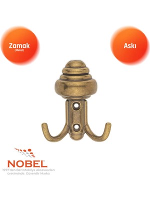 Nobel Sarikli Askı, Metal Vestiyer Askısı, 27 Gr, Dolap ve Duvar Askılığı, Anti̇k Sari (Vidalı)