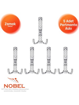 Nobel Karatay Portmanto Askısı, Metal Vestiyer Askısı, Krom, Duvar ve Dolap Askılığı (5'li Set) Vidalı