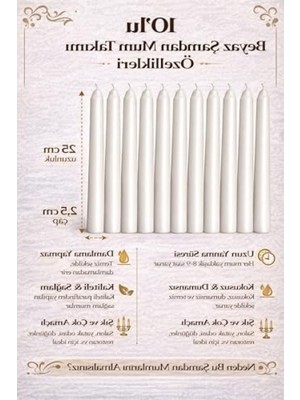 Die Grup Dekoratif Beyaz Şamdan Mum Seti - 10'lu Paket, 25 cm