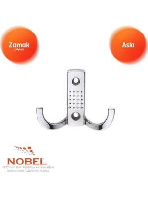 Nobel Noktali Askı, Metal Vestiyer Askısı, 34 Gr, Dolap ve Duvar Askılığı, Krom (Vidalı)