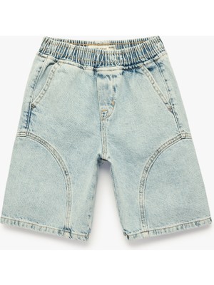 Koton Beli Lastikli Bol Kesim Pamuklu Barrel Jean Şort
