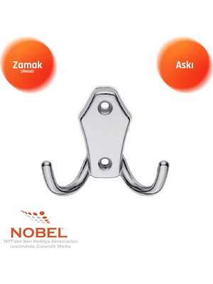 Nobel Ri̇ko Askı, Metal Vestiyer Askısı, 54 Gr, Dolap ve Duvar Askılığı, Krom (Vidalı)