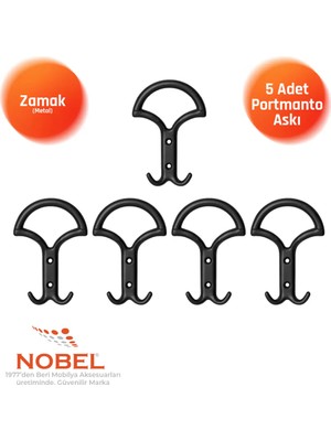 Nobel Eta Portmanto Askısı, Metal Vestiyer Askısı, Matsiyah, Duvar ve Dolap Askılığı (5'li Set) Vidalı