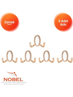 Nobel Seçi̇l Askı, Metal Vestiyer Askısı, Altin , Duvar ve Dolap Askılığı (5'li Set) Vidalı