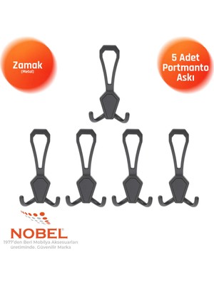 Nobel Vi̇lla Portmanto Askısı, Metal Vestiyer Askısı, Matsiyah, Duvar ve Dolap Askılığı (5'li Set) Vidalı