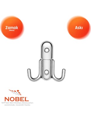 Nobel Roket Askı, Metal Vestiyer Askısı, 37 Gr, Dolap ve Duvar Askılığı, Krom (Vidalı)