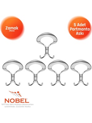 Nobel Üçgen Portmanto Askısı, Metal Vestiyer Askısı, Krom, Duvar ve Dolap Askılığı (5'li Set) Vidalı