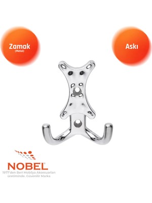 Nobel Enez Askı, Metal Vestiyer Askısı, 65 Gr, Dolap ve Duvar Askılığı, Krom (Vidalı)