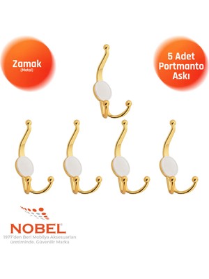 Nobel Mi̇sket Portmanto Askısı, Metal Vestiyer Askısı, Altin , Duvar ve Dolap Askılığı (5'li Set) Vidalı