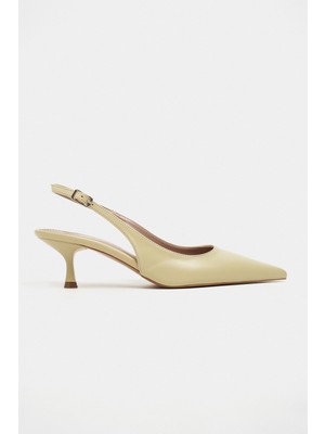 Nişantaşı Shoes Megy Açık Yeşil Mat Arka Açık Toka Detay Sivri Burun Kadın Topuklu Ayakkabı