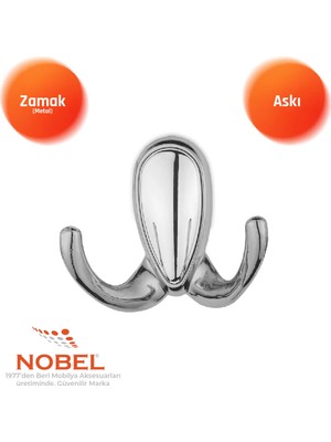 Nobel Ari̇s Askı, Metal Vestiyer Askısı, 51 Gr, Dolap ve Duvar Askılığı, Krom Matkrom (Vidalı)