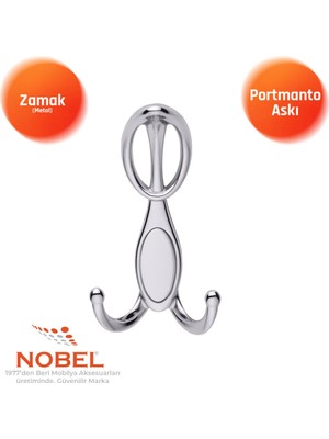Nobel Arya Portmanto Askısı, Metal Vestiyer Askısı, 72 Gr, Dolap ve Duvar Askılığı, Krom (Vidalı)