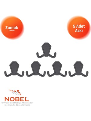 Nobel Vi̇lla Askı, Metal Vestiyer Askısı, Matsiyah, Duvar ve Dolap Askılığı (5'li Set) Vidalı