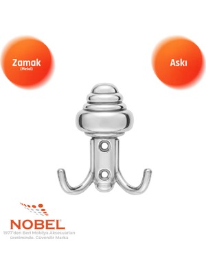 Nobel Sarikli Askı, Metal Vestiyer Askısı, 27 Gr, Dolap ve Duvar Askılığı, Krom (Vidalı)