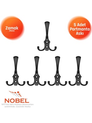 Nobel Ri̇ko Portmanto Askısı, Metal Vestiyer Askısı, Matsiyah, Duvar ve Dolap Askılığı (5'li Set) Vidalı